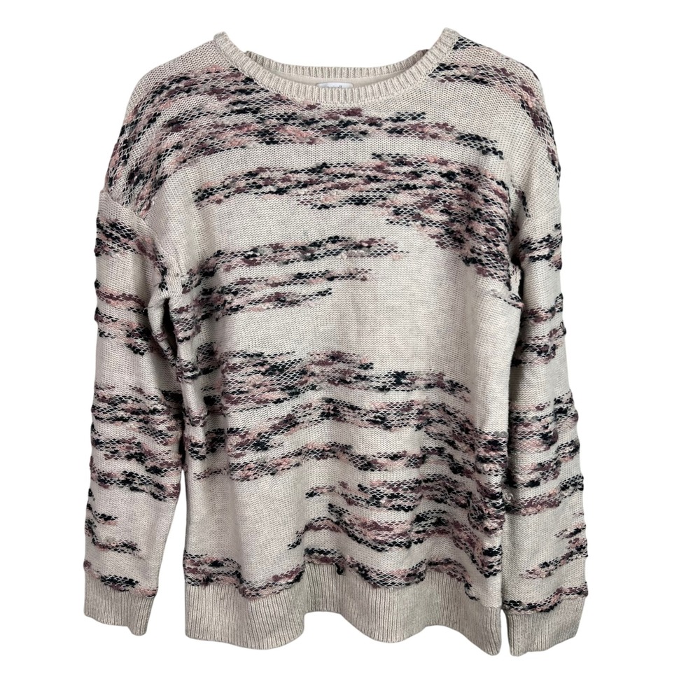 J. Jill Cream Sweater with Pink & Black Striated Pattern